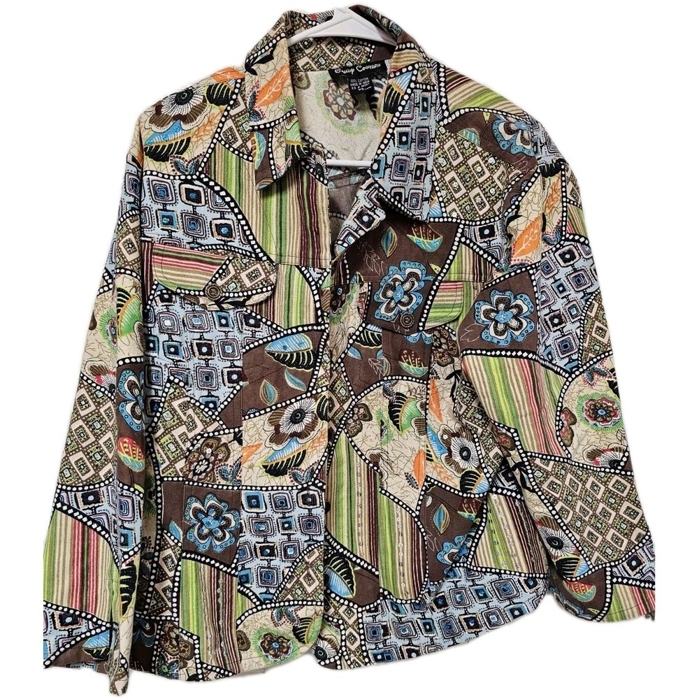 Gandy Couture Ladies Jacket XL 100% Cotton Colorful‎ Design Two Pocket Front